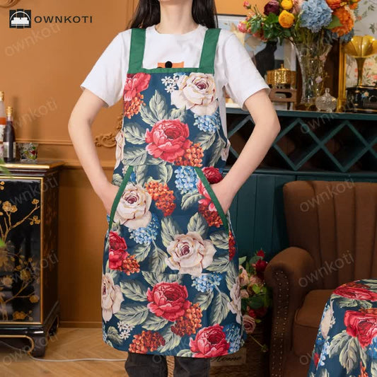 Elegant Rose Waterproof Apron WIth Pocket