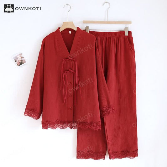Solid Color Double Layer Gauze Pajamas