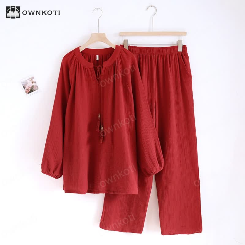 Solid Color Double Layer Gauze Pajamas