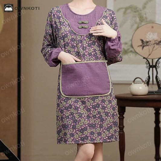 Pure Cotton Long-sleeved Floral Anti-oil Apron