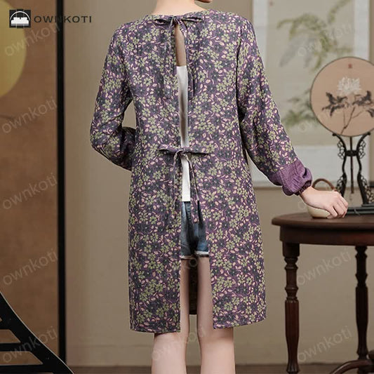 Pure Cotton Long-sleeved Floral Anti-oil Apron
