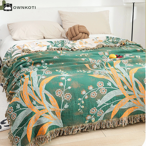 Reversible Tassel Refresh Grass Cotton Gauze Blanket