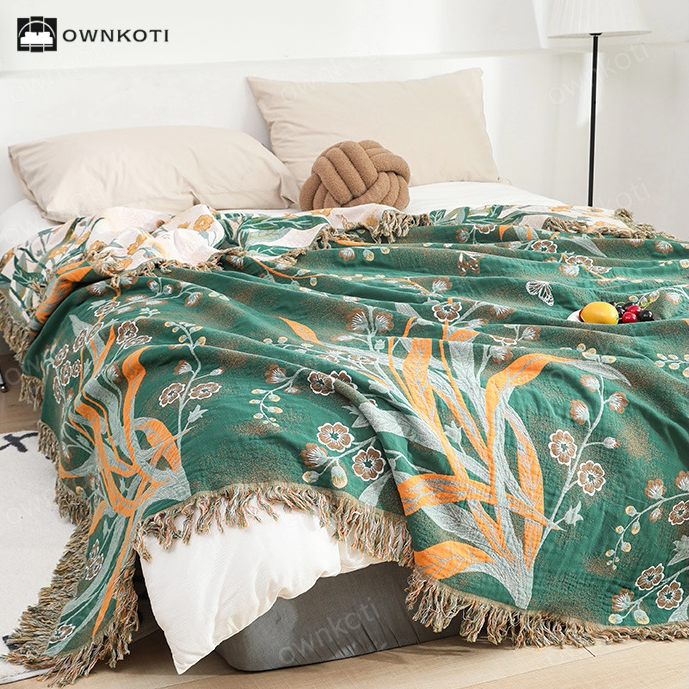 Reversible Tassel Refresh Grass Cotton Gauze Blanket