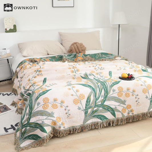 Reversible Tassel Refresh Grass Cotton Gauze Quilt