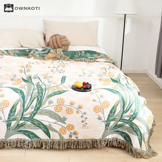 Reversible Tassel Refresh Grass Cotton Gauze Quilt