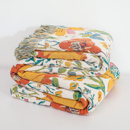 Bright Floral Reversible Tassel Cotton Gauze Blanket