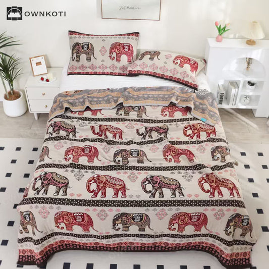 Exotic Elephant Jacquard Cotton Gauze Quilt