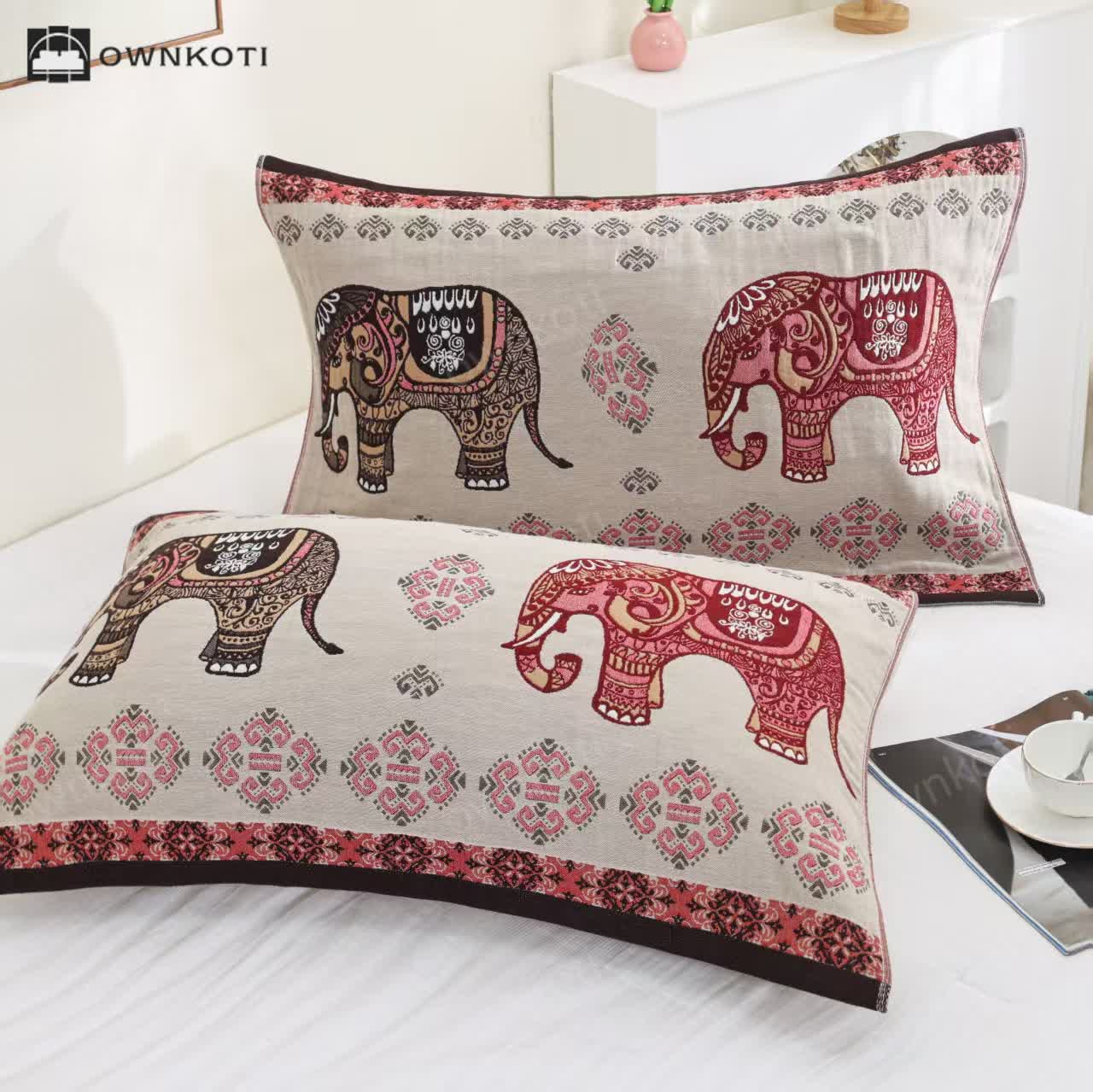 Exotic Elephant Jacquard Cotton Gauze Quilt