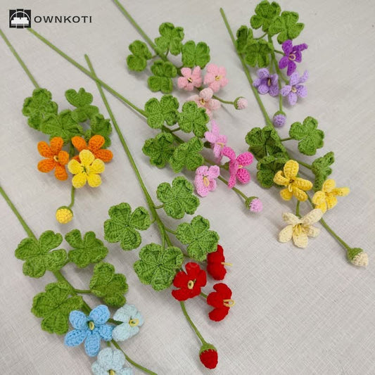 Handmade Knitted Crochet Four-Leaf Clover Bouquet