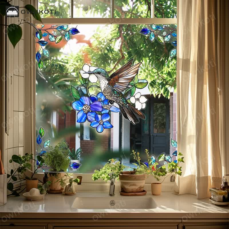 Double-sided Static Floral Bird Window Sticker