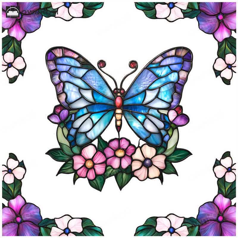 Floral Butterfly Stained Static Window Sticker