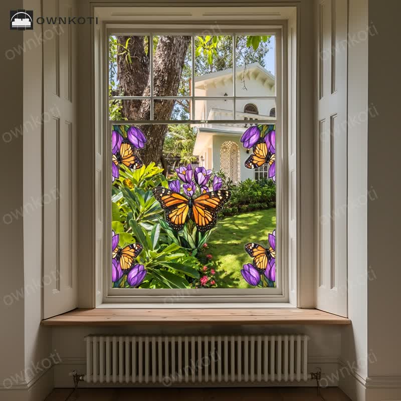 Floral Butterfly Stained Static Window Sticker