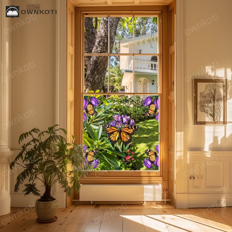 Floral Butterfly Stained Static Window Sticker