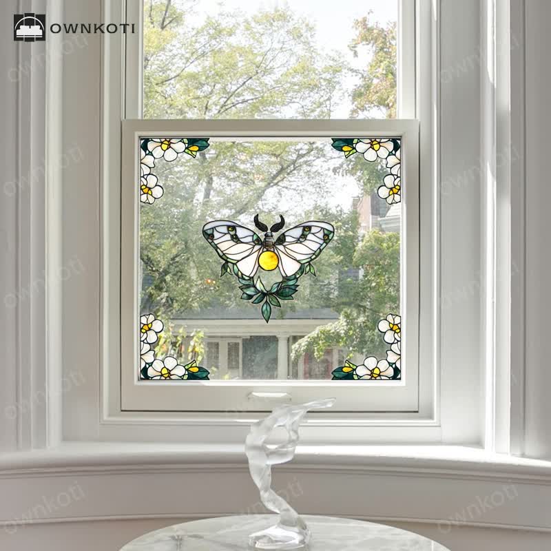 Floral Butterfly Stained Static Window Sticker