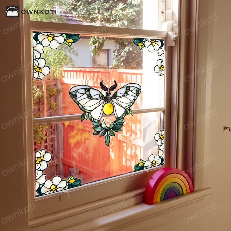 Floral Butterfly Stained Static Window Sticker