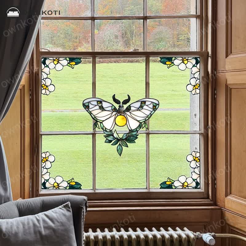 Floral Butterfly Stained Static Window Sticker