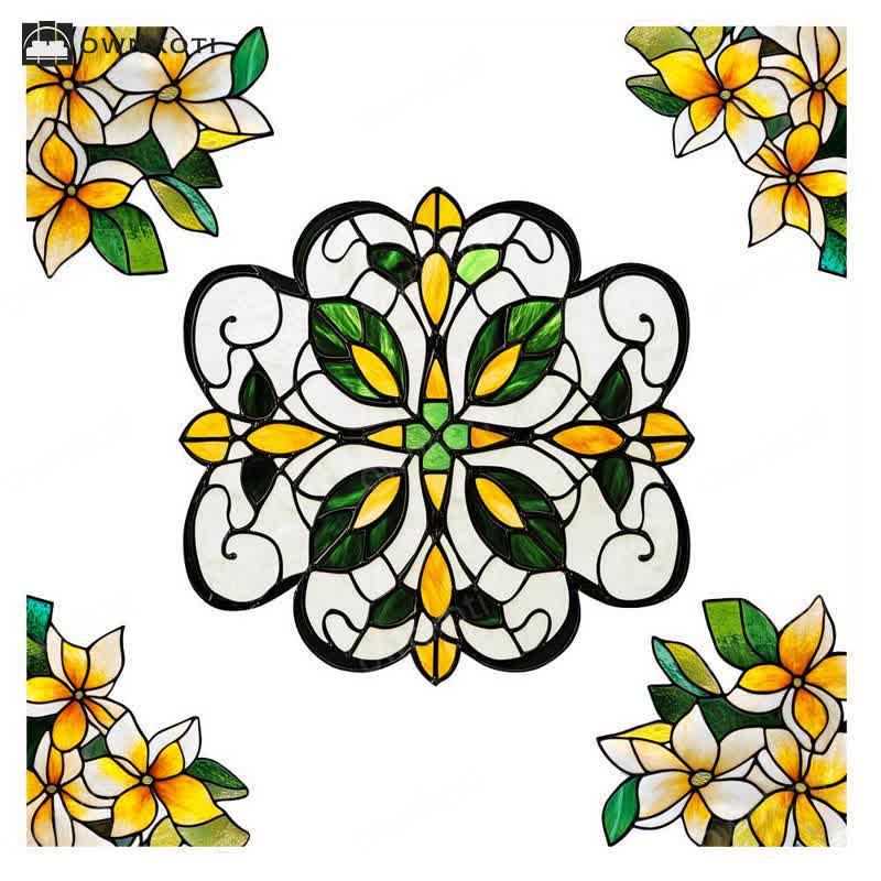 Elegant Floral Stained Static Window Sticker