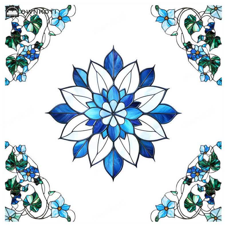 Elegant Floral Stained Static Window Sticker