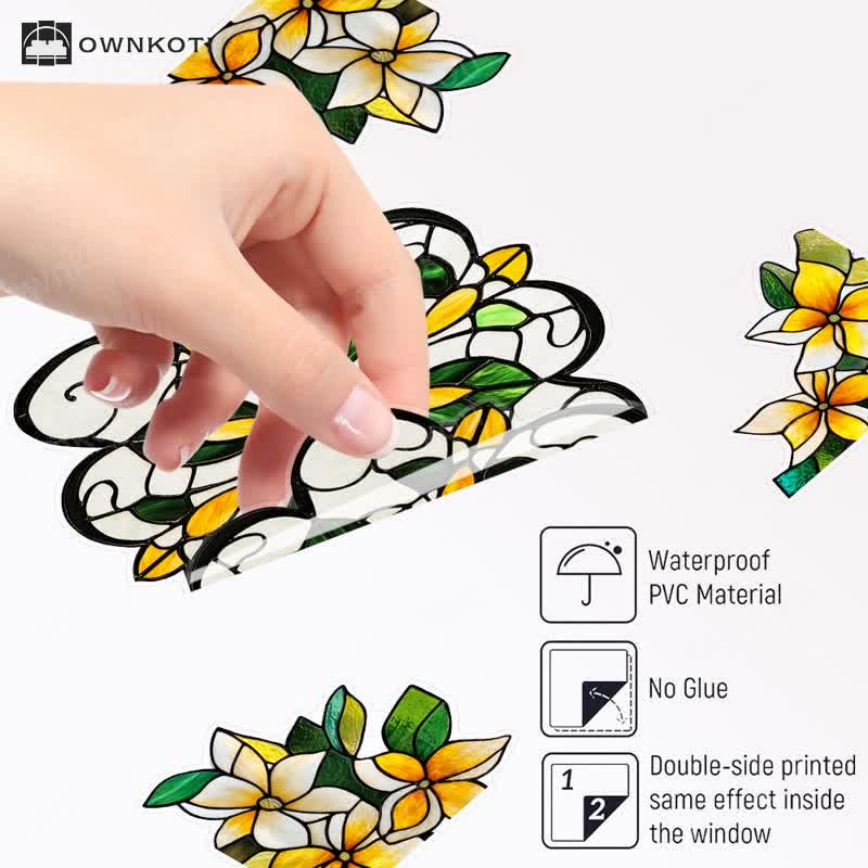 Elegant Floral Stained Static Window Sticker