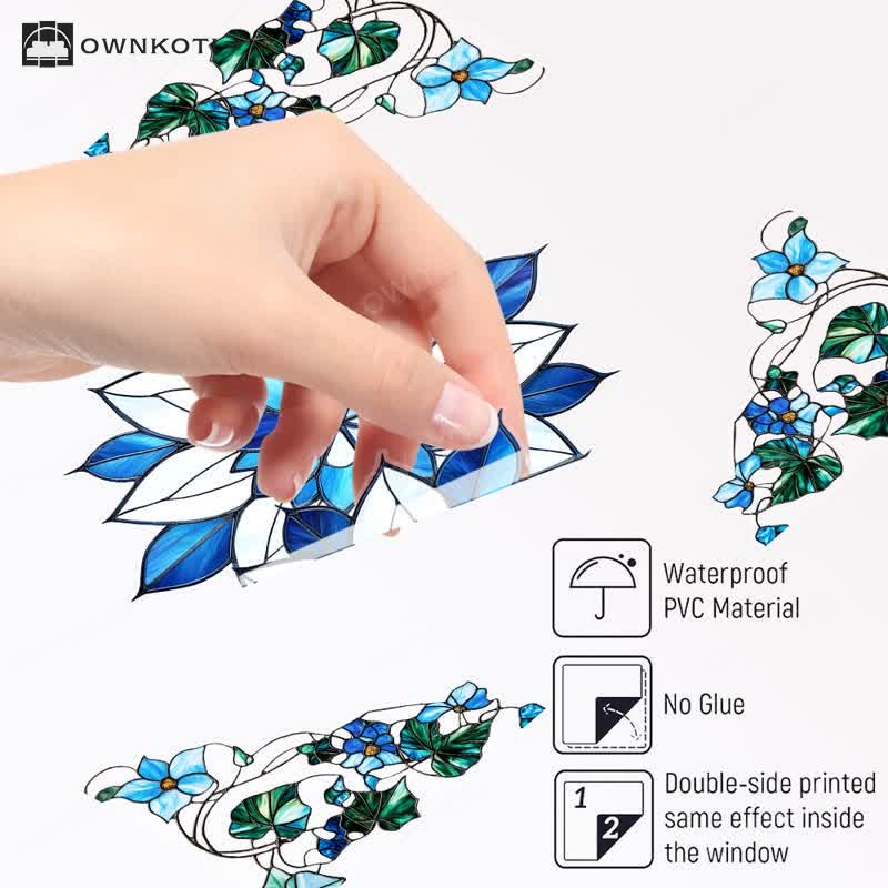 Elegant Floral Stained Static Window Sticker