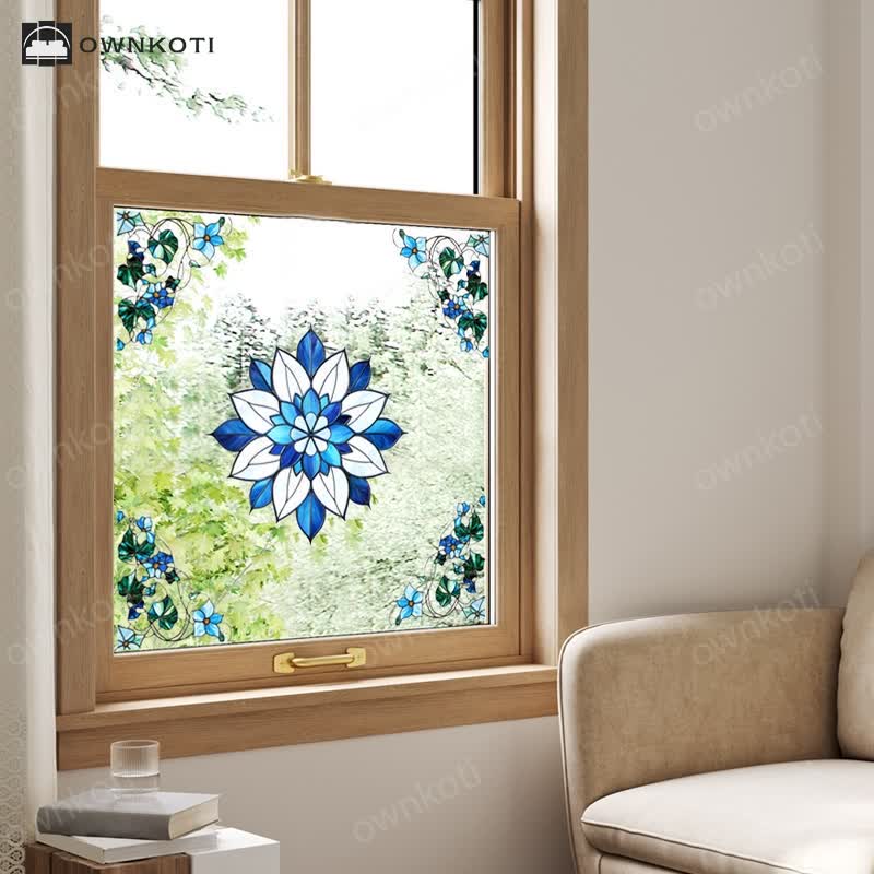 Elegant Floral Stained Static Window Sticker