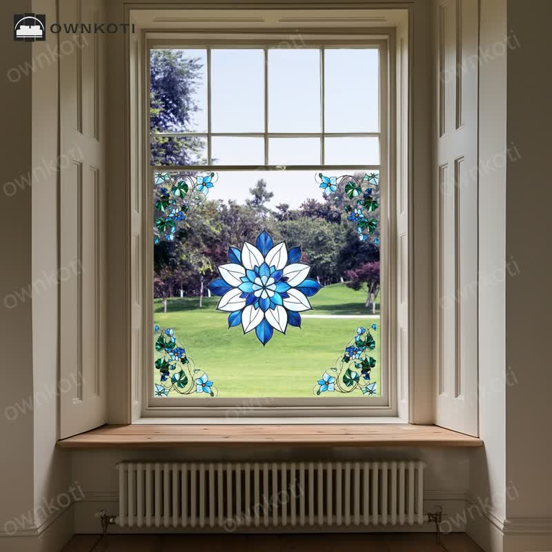 Elegant Floral Stained Static Window Sticker