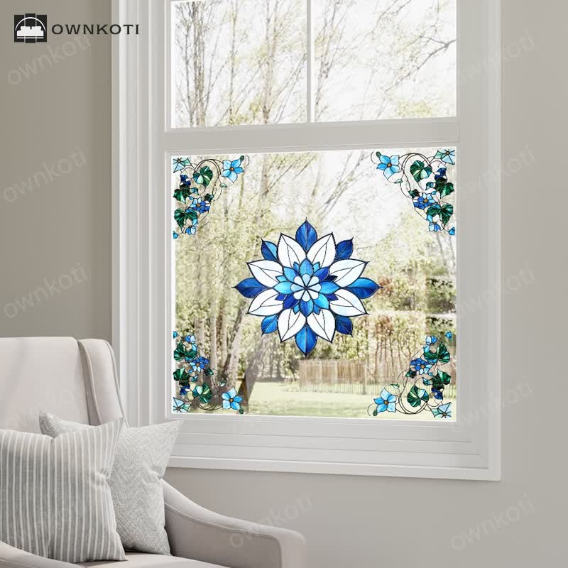 Elegant Floral Stained Static Window Sticker