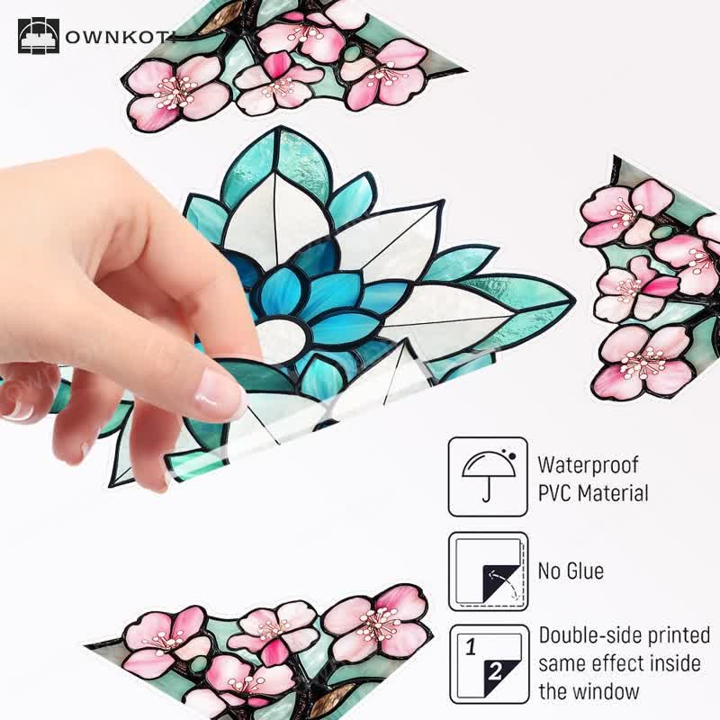 Elegant Floral Stained Static Window Sticker