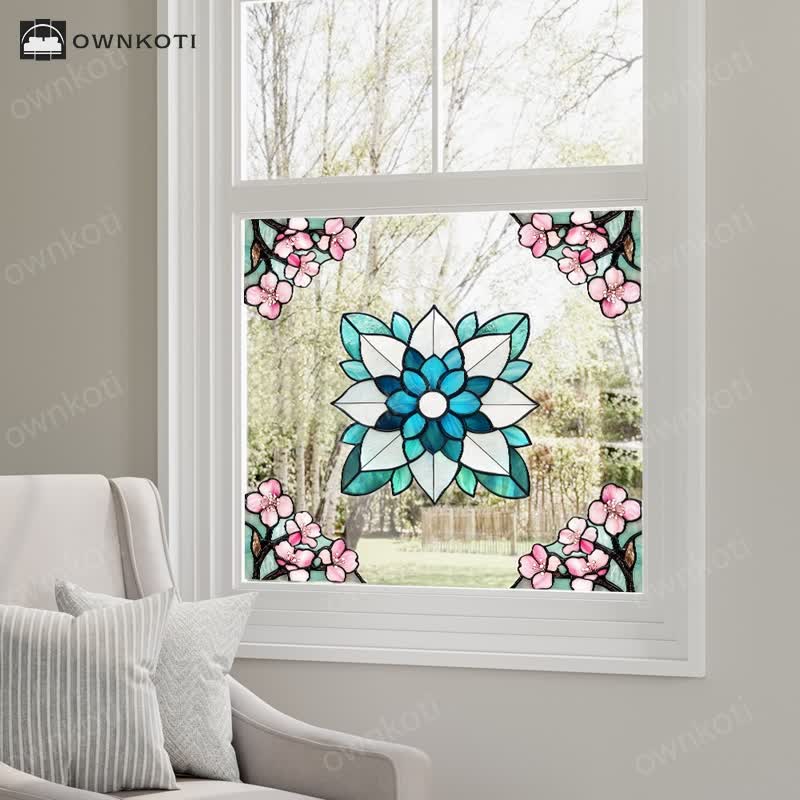 Elegant Floral Stained Static Window Sticker