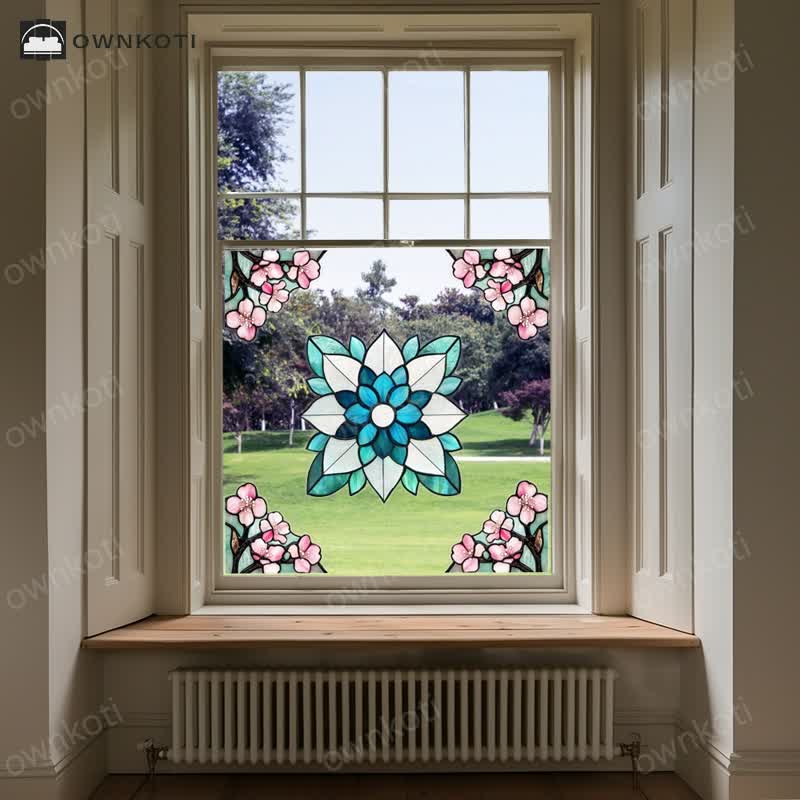 Elegant Floral Stained Static Window Sticker
