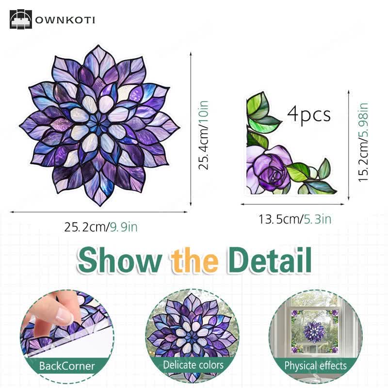 Elegant Floral Stained Static Window Sticker