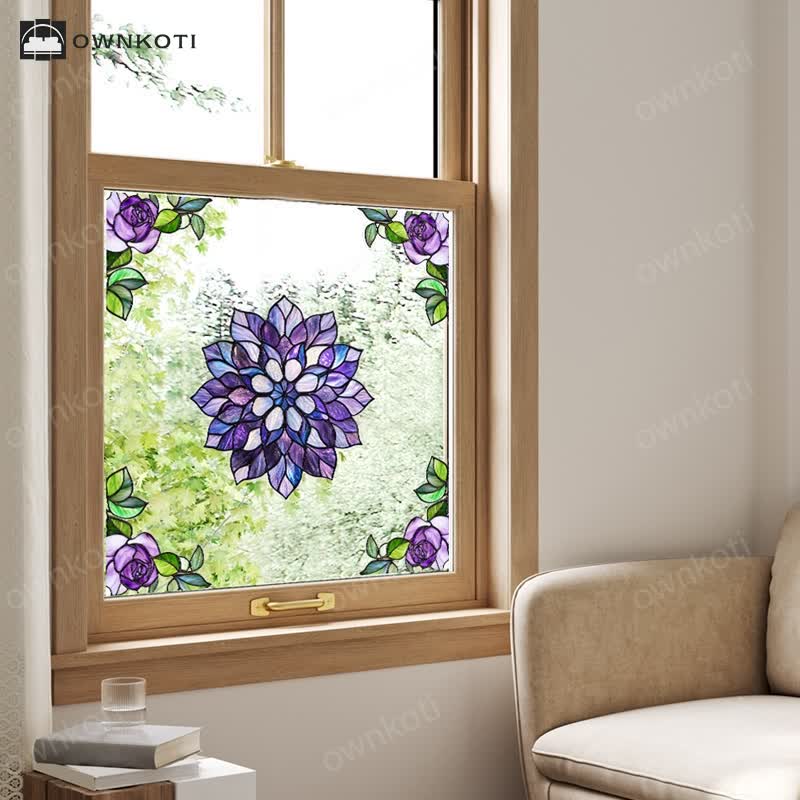 Elegant Floral Stained Static Window Sticker