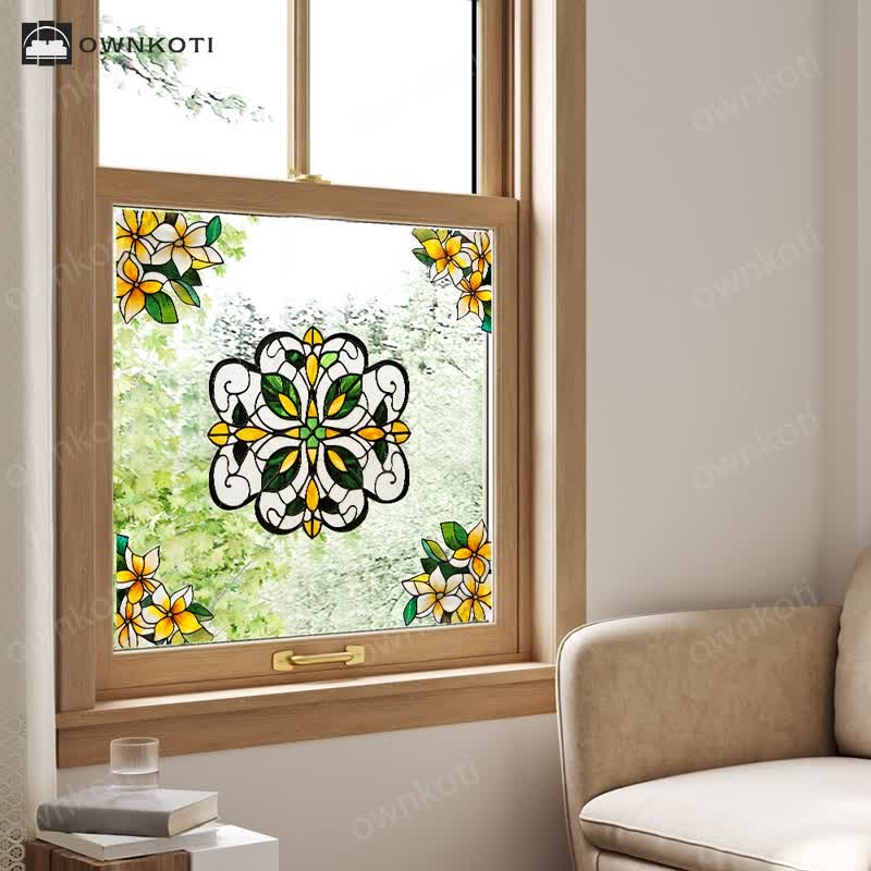 Elegant Floral Stained Static Window Sticker