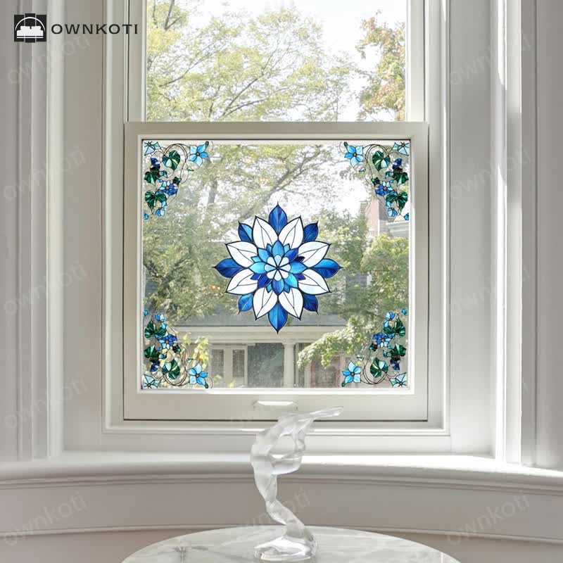 Elegant Floral Stained Static Window Sticker
