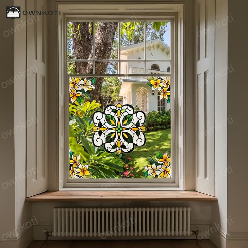 Elegant Floral Stained Static Window Sticker