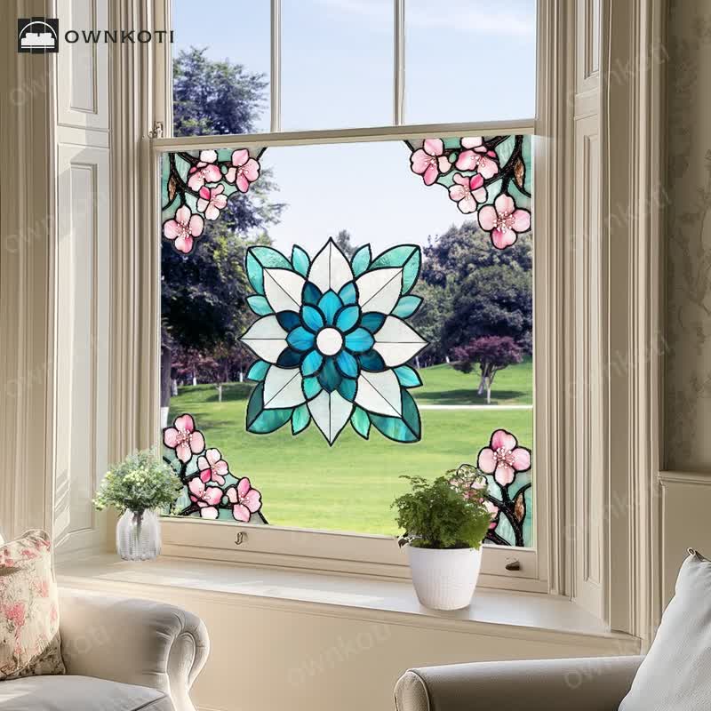 Elegant Floral Stained Static Window Sticker