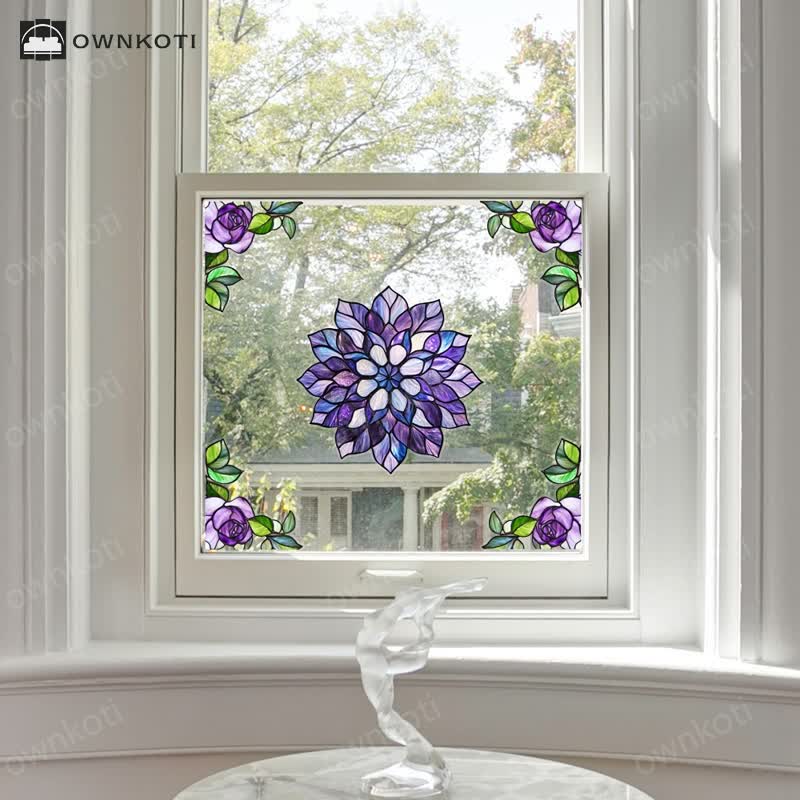 Elegant Floral Stained Static Window Sticker