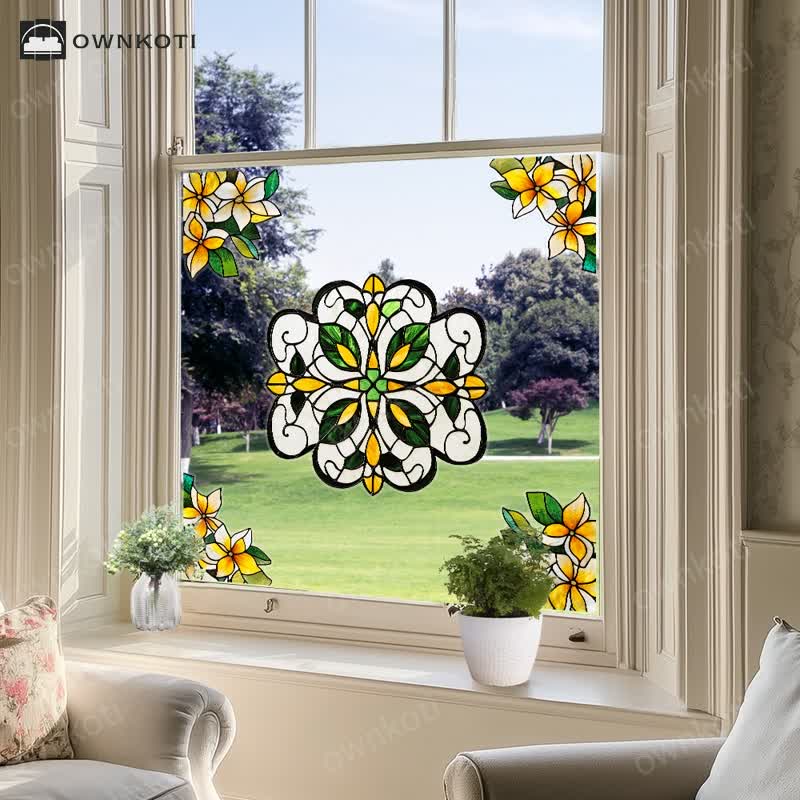Elegant Floral Stained Static Window Sticker