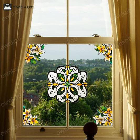 Elegant Floral Stained Static Window Sticker