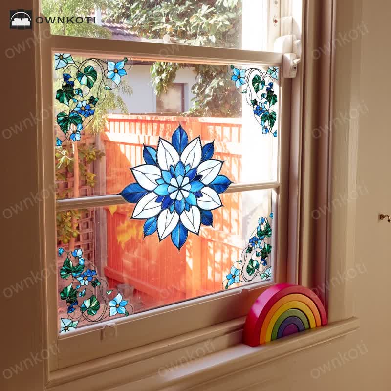 Elegant Floral Stained Static Window Sticker