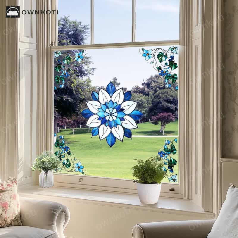 Elegant Floral Stained Static Window Sticker