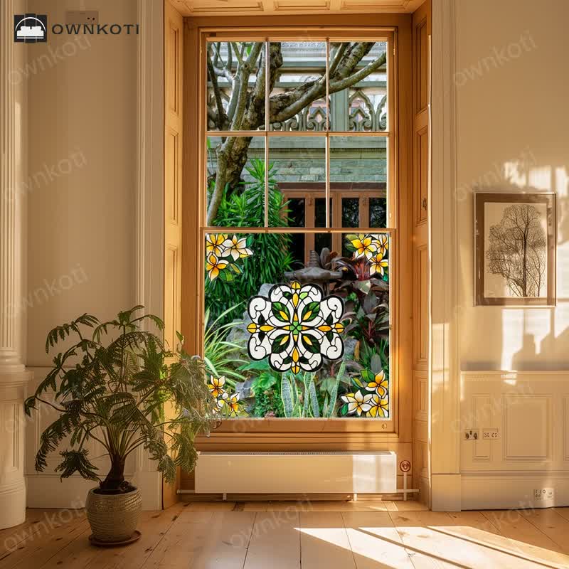 Elegant Floral Stained Static Window Sticker