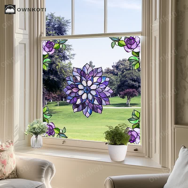 Elegant Floral Stained Static Window Sticker