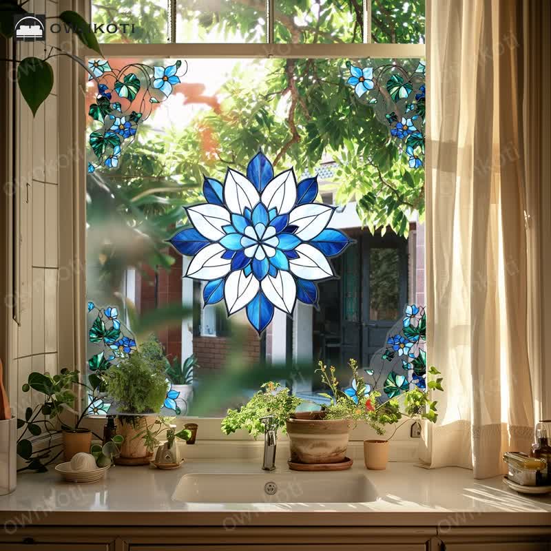 Elegant Floral Stained Static Window Sticker