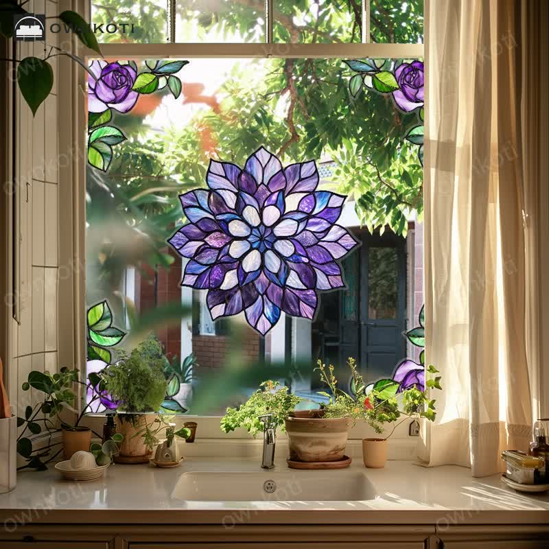 Elegant Floral Stained Static Window Sticker
