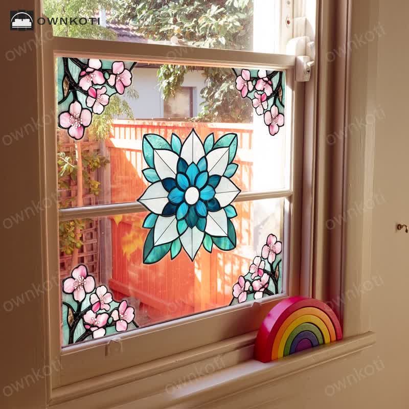 Elegant Floral Stained Static Window Sticker