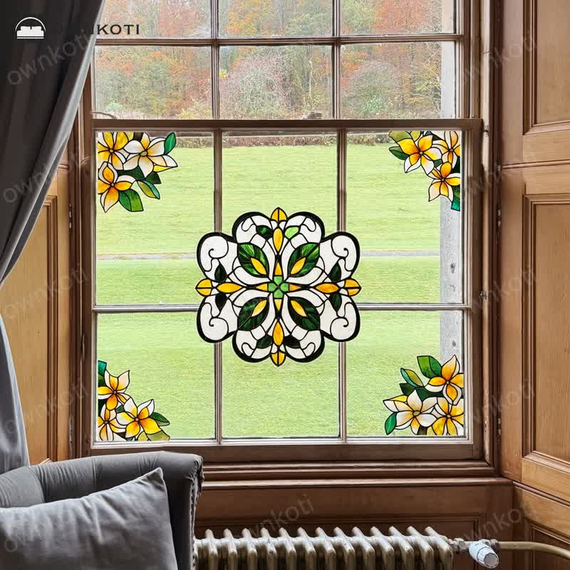 Elegant Floral Stained Static Window Sticker