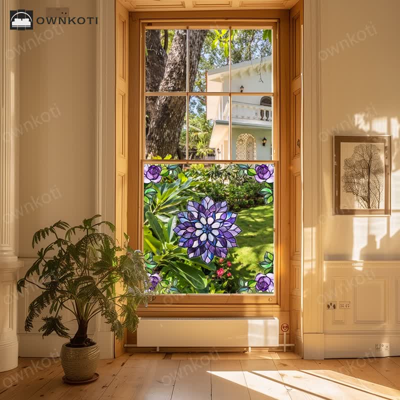 Elegant Floral Stained Static Window Sticker