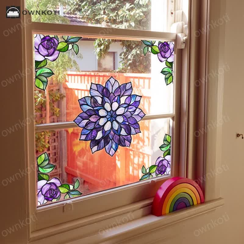 Elegant Floral Stained Static Window Sticker