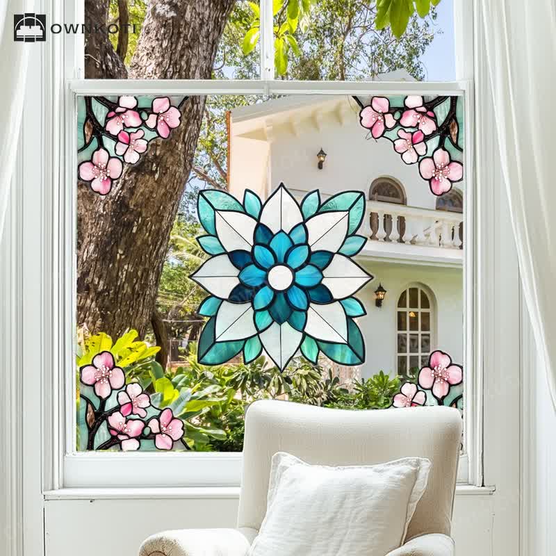 Elegant Floral Stained Static Window Sticker